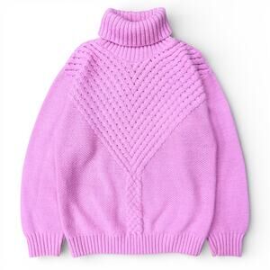 Vintage USA Made Mademoiselle Pink 3D Textured Turtleneck Sweater Valentines Day
